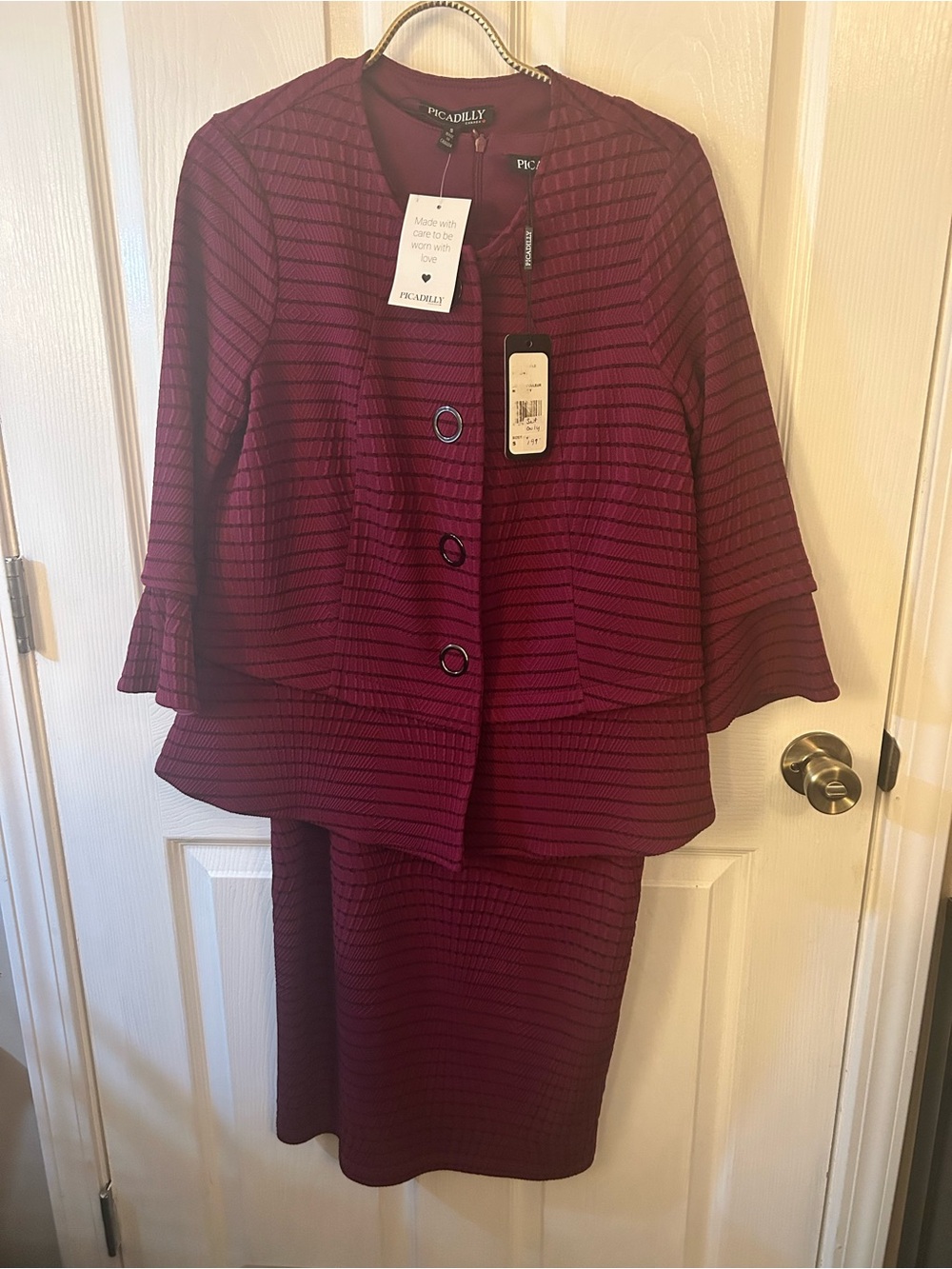 Picadilly Fashion Burgundy Textured Two-Piece Skirt Set